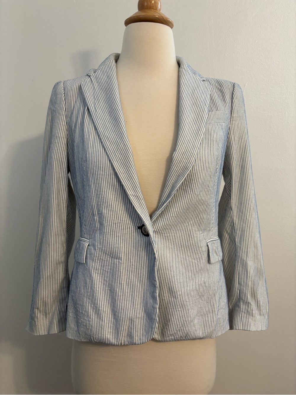 Zara Blue and White Pinstripe Women's Blazer